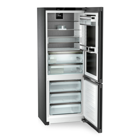 Combina frigorifica Liebherr CBNbsc 778i Peak, NoFrost, 473 l, 75 cm, BioFresh cu HydroBreeze, Sertar Fish & Seafood, SmartDeviceBox, LightTower, Clasa C, BlackSteel